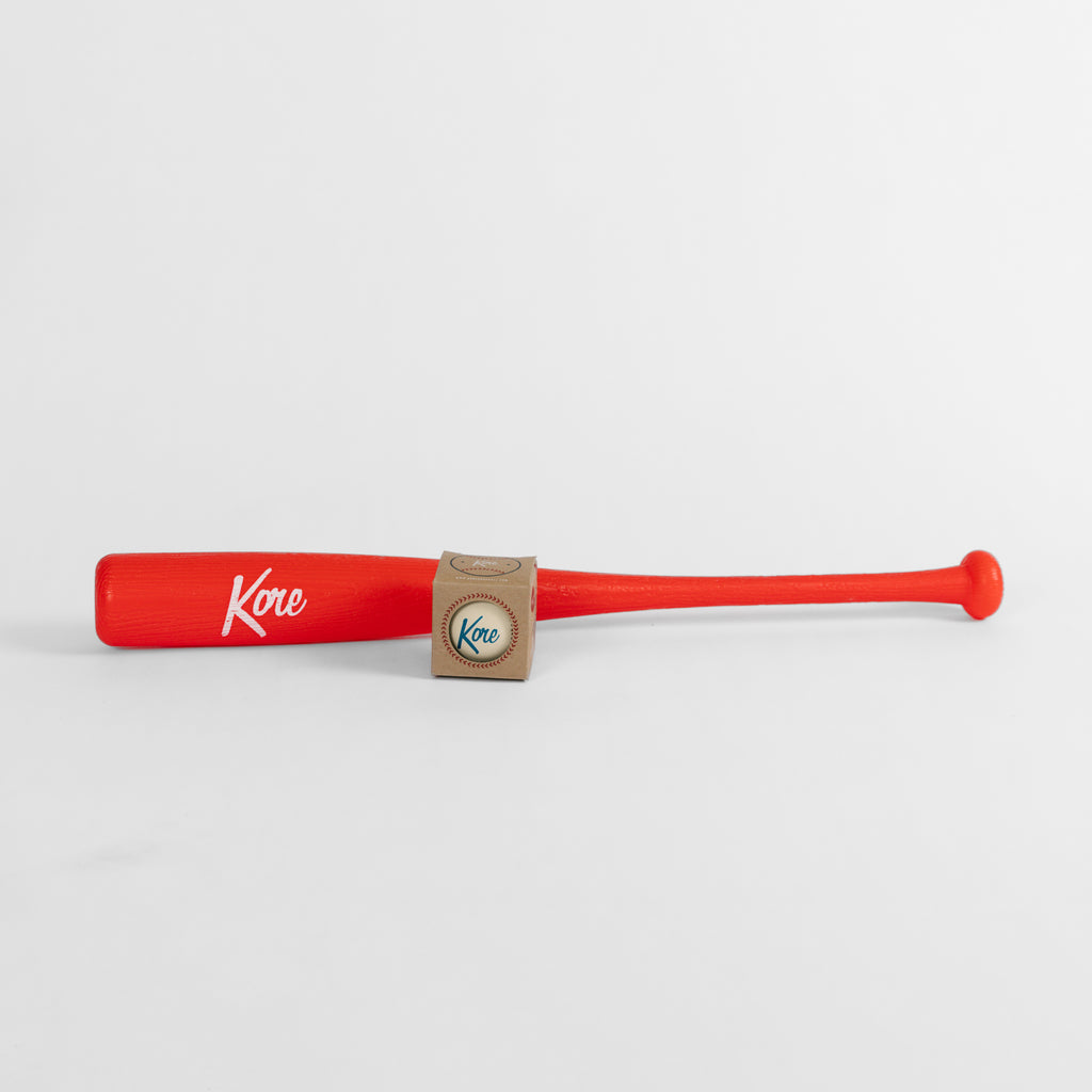 Kore Red Bat (27 Inch) + Kore Baseball (Durable Plastic)